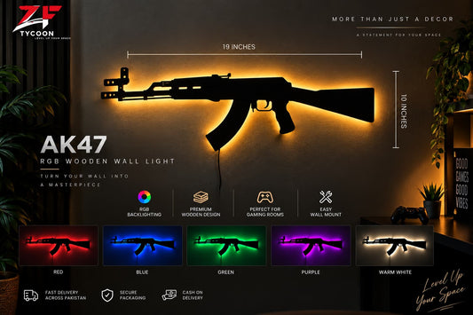 AK47 RGB Wooden LED Wall Light – Gaming Room Wall Décor